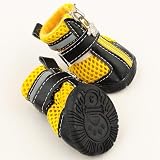 Stylish Mesh Dog Puppy Sport Shoes Pet Boots Cozy Sneakers Yellow PU Size 3# 5.5x4.5CM