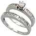 14k White Gold 1/4 (6mm) wide 2-Piece Wedding Set Ring, w/ 0.21 Carat 4mm Brilliant Cut at the Center & 0.65 Carat Invisible Diamonds