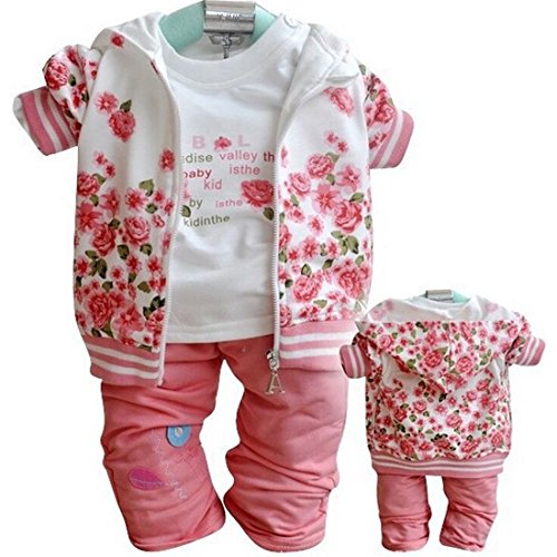 3Pcs Baby Kids Girls Tops +T shirt + Pants Set Girls Peony Autumn Suit Outfits