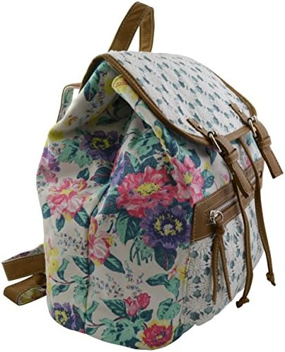 Fashion Girls Women's Floral Print and Lace Cut Casual Canvas Backpack
