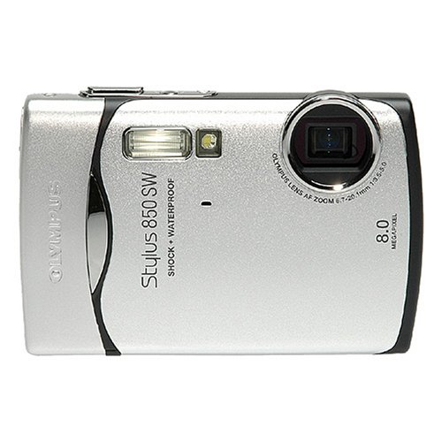 Olympus Stylus 850SW 8MP Waterproof Digital Camera with Image Stabilized 3x Optical Zoom (Silver) + Transcend 4GB microSDHC Card with Card Reader + Spare Li-42B Battery for Olympus + Compact Padded Camera Case