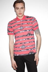 Live Short Sleeve Mini Pique Polo With Irregular Stripe Print