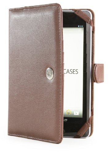 Étui portefeuille Cooper Cases(TM) Wallet en cuir brun pour tablettes à 7 pouces (extérieure en cuir, doublure en microfibre, couverture à sangle pourvu d'une fermeture magnétique, sangles élastiques dans les coins)
