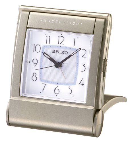 Seiko Travel Alarm Get Up and Glow Clock Soft Silver-Tone Metallic Case