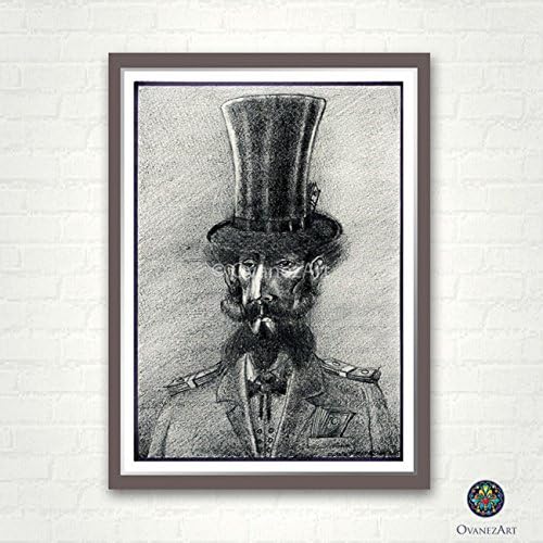 Original Portrait Art - Mustache Gentleman Portrait - Graphite Art - Pencil Portrait Drawing - Topper - Expressive - Elegant Gentleman