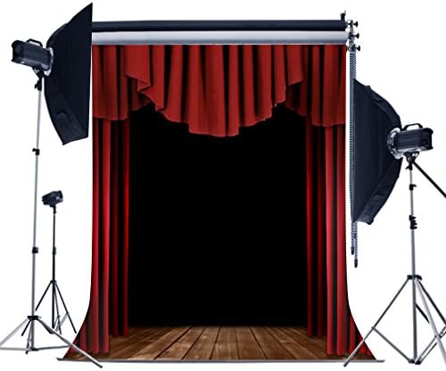 Fotoo 5X7FT Red Curtain Theater with Wooden Floor Vinyl Photography Backdrops Studio Props