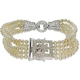 Eve's Addiction Five Strand Freshwater Pearl CZ Design Bracelet