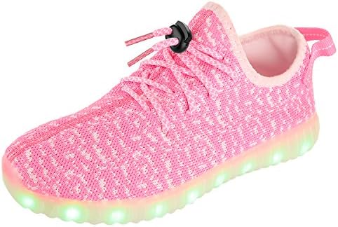 HOTAHOY Child LED Shoes Light Up USB Charging Flashing Fashion Sneaker Slip-on Sport Shoes for Kids(31,Pink)