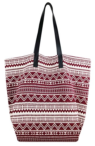 Bag Wizard Women Handbags Designer Leather Shoulder Tote Bags Beach Bags (Jacquard Wine)