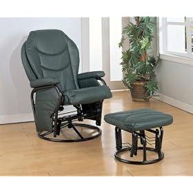 Green Leatherette Cushion Glider Rocker Chair w/Ottoman