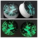 00g 10mm Gypsy Acrylic Glow in the Dark GID White Ear Plugs Gauges Single Flare (Sold By Pair)