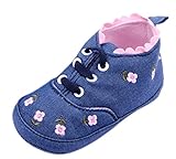 C-Princessベビー靴 ファーストシューズ スニーカー 刺繍 小花柄 デニム かわいい 幼児 赤ちゃん 女の子 キッズ 子供用 出産お祝い (10.5cm, Aブルー)