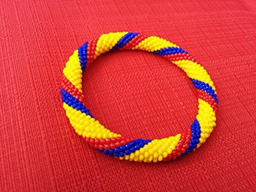 Handmade Beaded Crochet Bracelet Ecuador flag