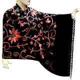 IMAGE OF Black Kashmiri Embroidery Cashmere Wool Scarf Stole From India (Free Shipping) Stle0250r