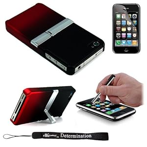 Ultimate Kickstand Stand Alone Protective Case for Apple iPhone 4 (compatible with all models of iPhone 4) + Includes an eBigValue (TM) Determination Hand Strap Key Chain + Includes a Graphic Designer Stylus Pen + Includes Anti Glare screen protector
