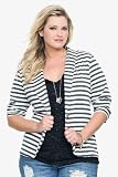 Torrid Plus Size Grey & Ivory Striped Lace Back Blazer