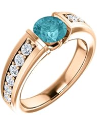 10K Rose Gold 6.00mm Round Cut Zircon and Diamond Ring -- LIFETIME WARRANTY