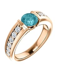 18K Rose Gold 6.00mm Round Cut Zircon and Diamond Ring -- LIFETIME WARRANTY