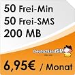 DeutschlandSIM ALL-IN 50 - Monatlich k�ndbar (200MB Daten Flat, 50 Frei-Minuten, 50 Frei-SMS, 6,95 Euro/Monat, 9 ct Folgeminutenpreis) O2-Netz [SIM & Micro-SIM]