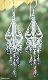 Pearl earrings, 'Black Iridescence' 0.7 W 2.8 L