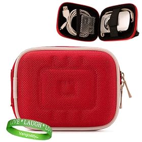 Nylon Red Extra Thick Case with Reinforced Exterior Shell for all models & colors of your Nikon Digital Camera Point and Shoot Cool Pix L 26 or Cool Pix L 25 with HD Video + Green Vangoddy Bracelet!!!