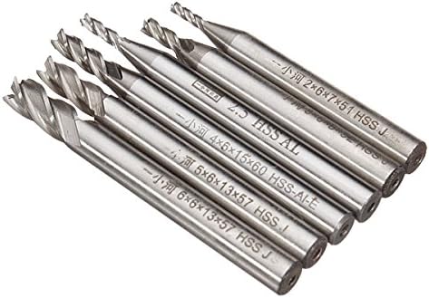 6pcs 2-6mm 4 Flute Milling Cutter HSS End Mills Engraving Tools