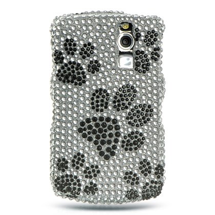 BlackBerry Curve 8330 8310 8300 Cell Phone Full Diamond Crystals Bling Protective Case Cover Silver with Black Dog Paw Prints Design