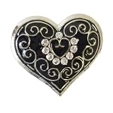 Black Enamel & Crystal Heart Pin