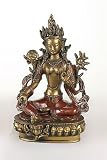 Green Tara Statue, Gold and Red, 11.5