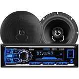 BOSS AUDIO 638BCK Package Includes 611UAB Single-DIN AM/FM  Mechless Bluetooth Enabled/Audio Streaming Digital Media Receiver Plus One Pair of 6.5 Inch 2-Way Speakers