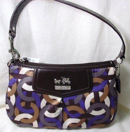 Coach Madison Op ART Purple/brown Sateen Top Handle Pouch
