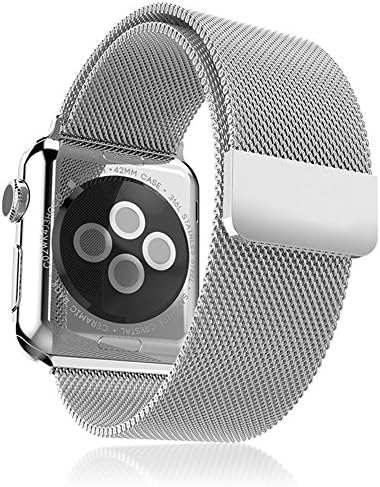 42mm Milanese Loop Apple Watch Band by Moxio - Adjustable Magnetic Lock, Strong Stainless Steel Metal Mesh, Comfortable and Smooth Fit, Replacement Band for 42mm Apple Watch Band (Silver Milanese)