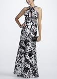 David's Bridal Sleeveless Beaded Charmuese Print Gown Style A12044