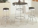 Furniture online: 3pcs Retro Fountain Style Black & Chrome Finish Bar Table & 2 Stool Set