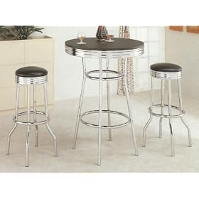 Retro 3-Piece Chrome Bar Stools and Table Set by AtHomeMart