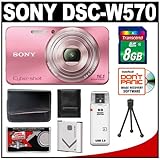 Sony Cyber-Shot DSC-W570 Digital Camera (Pink) with 8GB Card + Case + Batte ....