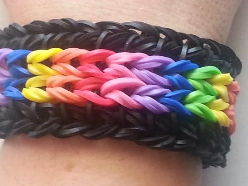 Rainbow Loom Sailor's Pinstripe Friendship Bracelet - Black with Rainbow Colors (Red, Orange, Yellow, Blue, Purple and Green)