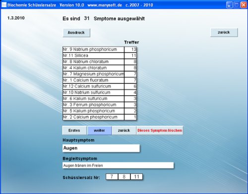 Schüsslersalze Software Repertorium Bio2010