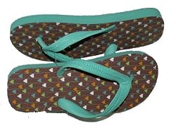 TTT - Green / Brown Heart Flip Flops for Women
