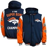 NFL Denver Broncos Navy Blue-Orange 2X Super Bowl Champs Commemorative Polyfill Full Button Hoodie Jacket (XXXX-Large)