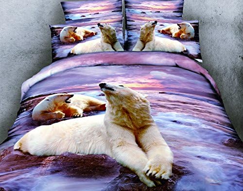 Spring Flash Sale 50% OFF, Romantic 3D Printed Polar Bear from Touch New York, 4-Piece Bedding Set, 100% Soft Cotton, Full &amp; Queen Size.