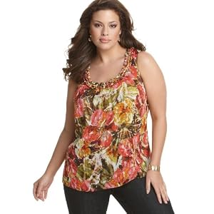 Buy AK Anne Klein Plus Size Top, Floral Print Knotted Trim Tank by Anne Klein New York