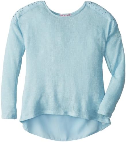 Sugartart Love Big Girls' Light Weight Sweater with Chiffon Back, Aqua, Large 14