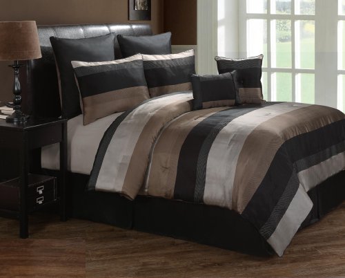 Victoria Classics Harper 8-Piece King Comforter Set, Black/Taupe