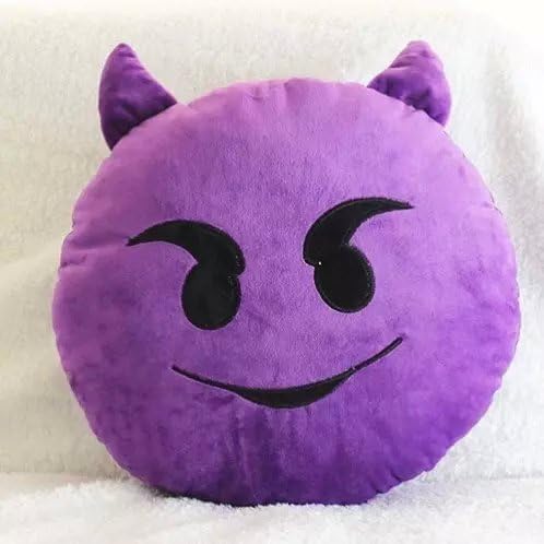 Liyin 32cm Emoji Smiley Emoticon Purple Round Cushion Pillow Stuffed Plush Soft Toy-devil