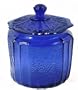 Cobalt Blue Glass Cookie Biscuit Jar with Embossed Rose Design