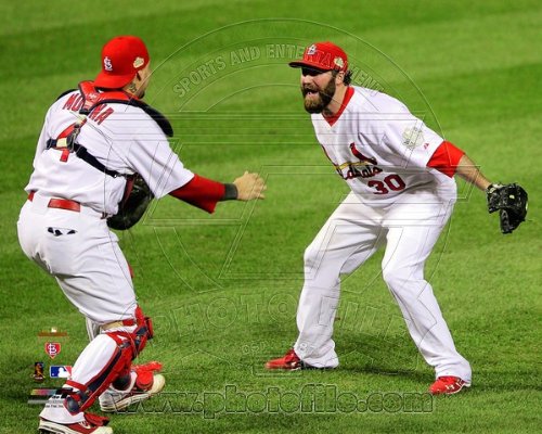 Jason Motte & Yadier Molina - Celebrates Winning the 2011 World Series - MLB 8x10 Photo (St Louis Cardinals)