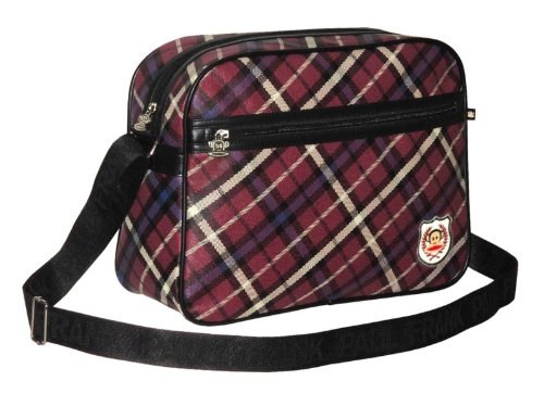 Paul Frank Burgundy Retro Tartan Check Messenger Bag