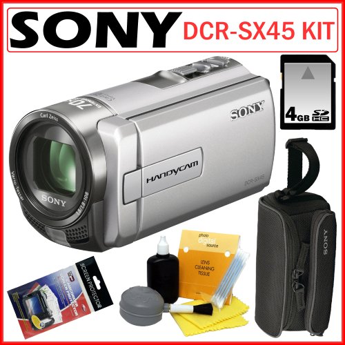 Sony DCR-SX45 DCRSX45 Handycam Camcorder with 70x Zoom in Silver + 4GB Accessory Kit