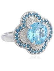Sterling Silver Swiss Blue Topaz and London Blue Topaz Clover Shape Ring, Size 7
